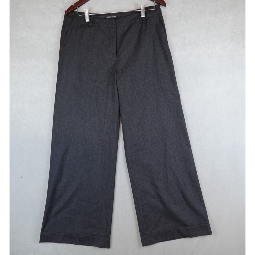 Eileen Fisher Pants Womens Wool Blend Gray Dress Trousers Size Medium Wide Leg